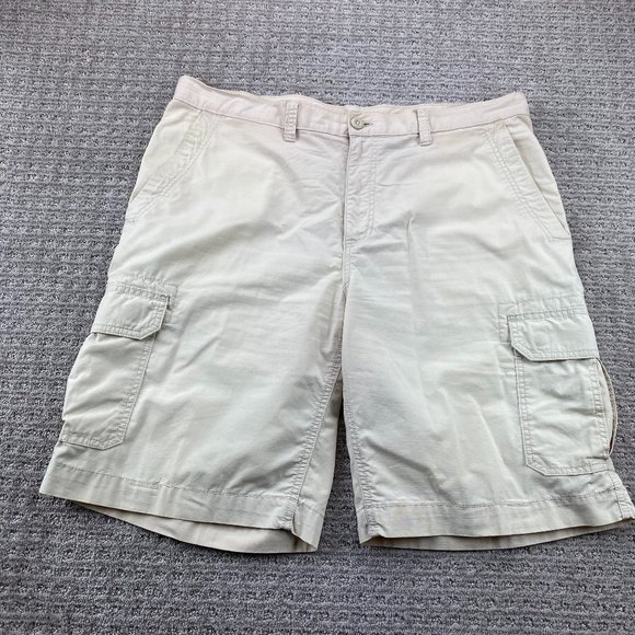 Eddie Bauer Cargo Shorts Men 38 Beige Outdoors Pockets - DISCOLORATION - - Picture 1 of 16